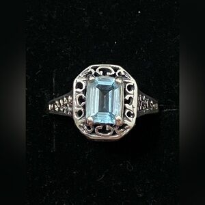 Sterling Silver Aquamarine Filigree Ring